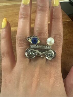 Delfina Delettrez Silver eye & Pearl accent Fashion Ring - Silver with Blue Eye